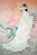 精准印花DMC十字绣 世界名画 春代 日本和服仕女图2