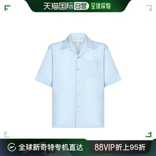 香港直邮Marni玛尼短袖衬衫男士蓝色系扣开衫微标胸袋通勤日常