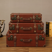 欧式复古橱窗装饰摆设手提箱老式皮箱拍摄道具，家用收纳箱木箱子