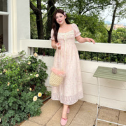 樱花织翎｜大码刺绣仙女连衣裙子2025新款夏季方领高级感法式长裙