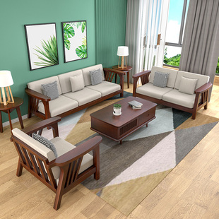 实木沙发组合北欧现代简约客厅转角全实木小户型家用布艺原木沙发