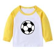 足球图长袖T恤衫黄色衣服装男童红色插肩袖女孩子套头儿童装圆领