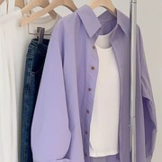 胖MM特大码300斤紫色长袖衬衫女春秋外套设计感小众宽松polo衬衣2