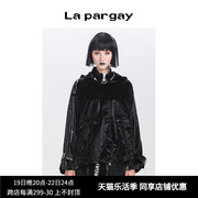 lapargay纳帕佳春季女装黑色，上衣个性时尚，休闲长袖连帽短外套