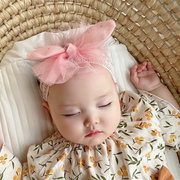 婴儿童蕾丝女宝宝百天周岁网纱可爱兔耳朵蝴蝶结发带公主弹力头带