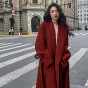 zhuyiyi新年红色双面羊绒大衣女，冬高端长款气质，宽松毛呢外套结婚