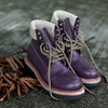 熊周周植鞣牛皮手，涂色旧化紫色马丁靴固特异工装靴日系手工靴