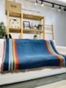 蓝色线条欧美风外贸原单户外客厅棉线针织毯子沙发毯空调毯盖毯