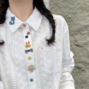 刺绣减龄娃娃领衬衫女长袖2024春季韩版宽松设计感上衣