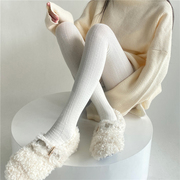 白色连裤袜秋冬麻花竖条纹，打底裤女纯棉针织加厚款保暖灰色打底袜