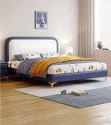 儿童床真皮现代男女孩，1.2米1.5米软包床，实木卧室家用最