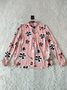 美国小众 22春夏 藕粉色抽象花朵印花长袖翻领系扣衬衫上衣