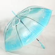 自动长柄伞浪漫水母伞，透明伞渐变水蓝色，弯钩直柄伞防水雨伞