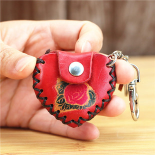 头层牛皮创意红心型钥匙扣包包配饰，迷你硬币包心形(包心形)时尚搭配挂件