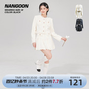 nangoon流苏粗纹小香风，外套裙子套装黑白，两色毛边春季上衣女