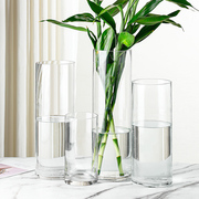 特大号透明玻璃花瓶水养，富贵竹直筒宽口花瓶，客厅装饰落地插花摆件