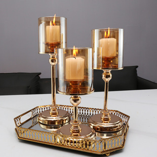 欧式轻奢北欧浪漫婚礼烛台摆件烛光晚餐法式装饰水晶玻璃蜡烛台
