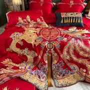 中式风龙凤全棉100S结婚喜被床上四件套纯棉婚庆红色喜庆床品婚嫁
