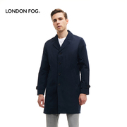 伦敦雾春季英伦修身风衣外套，翻领净色斜插袋，暗门襟中款风衣男