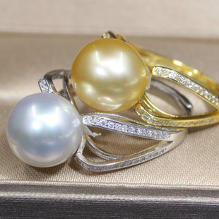 s925纯银珍珠戒指配件，托韩版指环活口可调节diy手工制作热巴同款