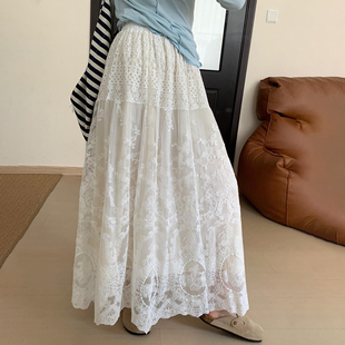 新中式国风蕾丝，半裙2024春季女装高腰气质，纯色半身裙长裙