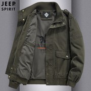 jeep吉普纯棉春秋款男士夹克，多口袋大码中年美式复古工装军旅外套