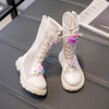 女童靴子diy镂空网纱马丁靴夏季儿童中筒靴，公主网鞋高筒长凉鞋靴