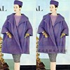 高级定制欧美大牌时尚，紫色羊毛大衣宽松呢子，外套女短款冬季优雅厚