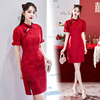 新中式年轻款少女文艺复古日常改良旗袍，中国风国潮大红色连衣裙