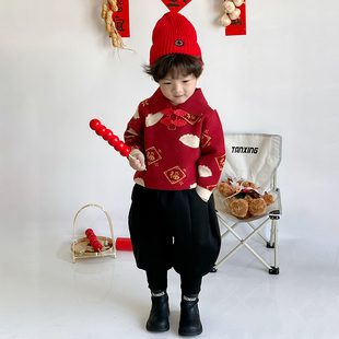 小蜜糖童装原创设计师，款男童女童新中式，拜年服女宝宝新年过年毛衣