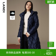 鹅绒系列蓝地藏蓝色，长款羽绒服女2022年冬季立领连帽外套