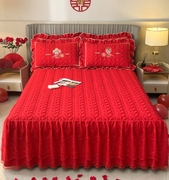 结婚床裙单件夹棉加厚大红色，床单三件套婚庆，陪嫁床围裙罩床品床罩