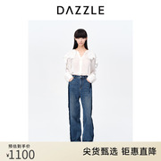 dazzle地素奥莱23春装，白色雪纺真丝披肩，领轻薄长袖衬衫上衣