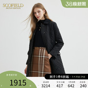 Scofield女装英式菱格纹中长款棉服气质外套2023秋冬