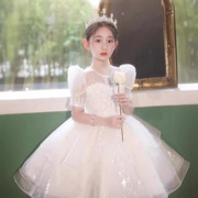 儿童礼服2024白色泡泡袖女童生日宴公主裙儿童钢琴演奏礼服裙