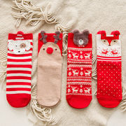 4双礼装圣诞袜秋冬卡通耳朵，棉袜大红色新年喜庆中筒本命袜子
