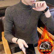 冬季男士毛衣韩版修身加厚加绒针织衫青年半高领毛线衣男装打底衫