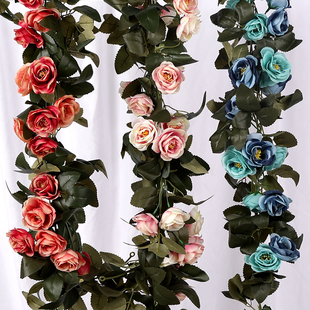 仿真玫瑰花绢花藤蔓假花空调管道，遮挡室内藤条，装饰花藤塑料花缠绕