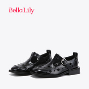 BellaLily镂空透气小皮鞋女丁字扣凉鞋牛皮潮流JK单鞋
