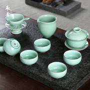 龙泉青瓷茶具盖碗公道茶碗，陶瓷功夫茶具套装三才，碗茶杯泡茶器