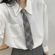 格纹免打灰色领带女jk衬衫日系学院风情侣，款百搭休闲韩版领结男潮