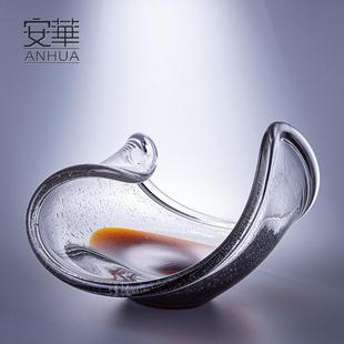 安华现代简约艺术果盘家居玻璃装饰品创意摆件高端精致工艺品