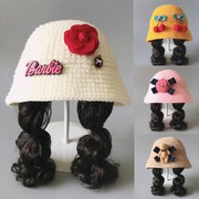 秋冬女童帽子公主假发一体，帽可爱宝宝，保暖儿童针织毛线帽盆帽