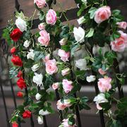 仿真玫瑰花藤蔷薇藤蔓假花花藤条空调管道装饰花藤缠绕塑料花壁挂