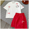 好好看 110-160女童夏季短袖卡通KT猫白色T恤+红色蝴蝶结五分裙裤