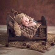 新生的儿木质小床摄影道具欧美风满月宝宝婴儿白色咖色床拍照