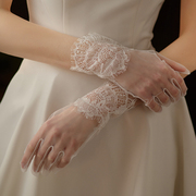 wg075简约超仙白色短款网纱拼接软蕾丝晚宴，礼服显瘦新娘婚纱手套