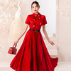 越南小众WHITE PLAN 2022冬季烈焰红色气质款Polo领高腰长裙