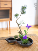 葫芦型插花花器禅意陶瓷，中式插花器皿，日式花道复古仿古花盆茶洗