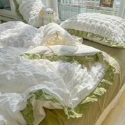 夏季公主风床上四件套水洗棉床单被套罩单人宿舍三非全棉纯棉夏天